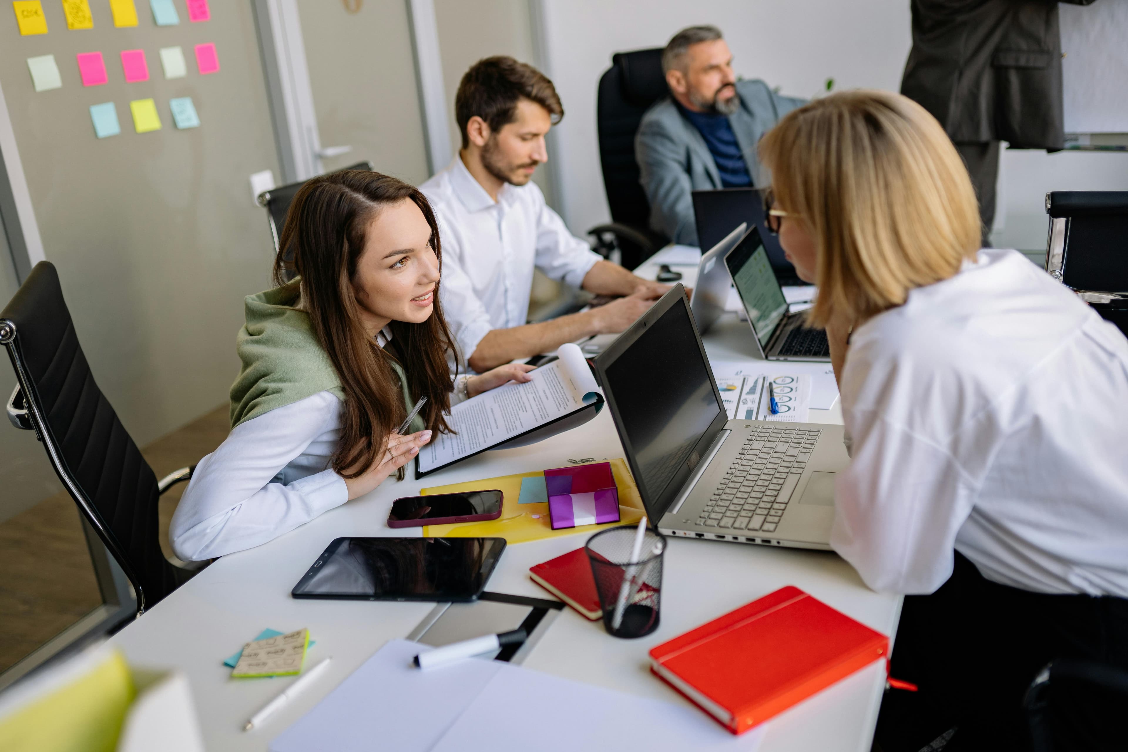 Team discussion in a modern office setting