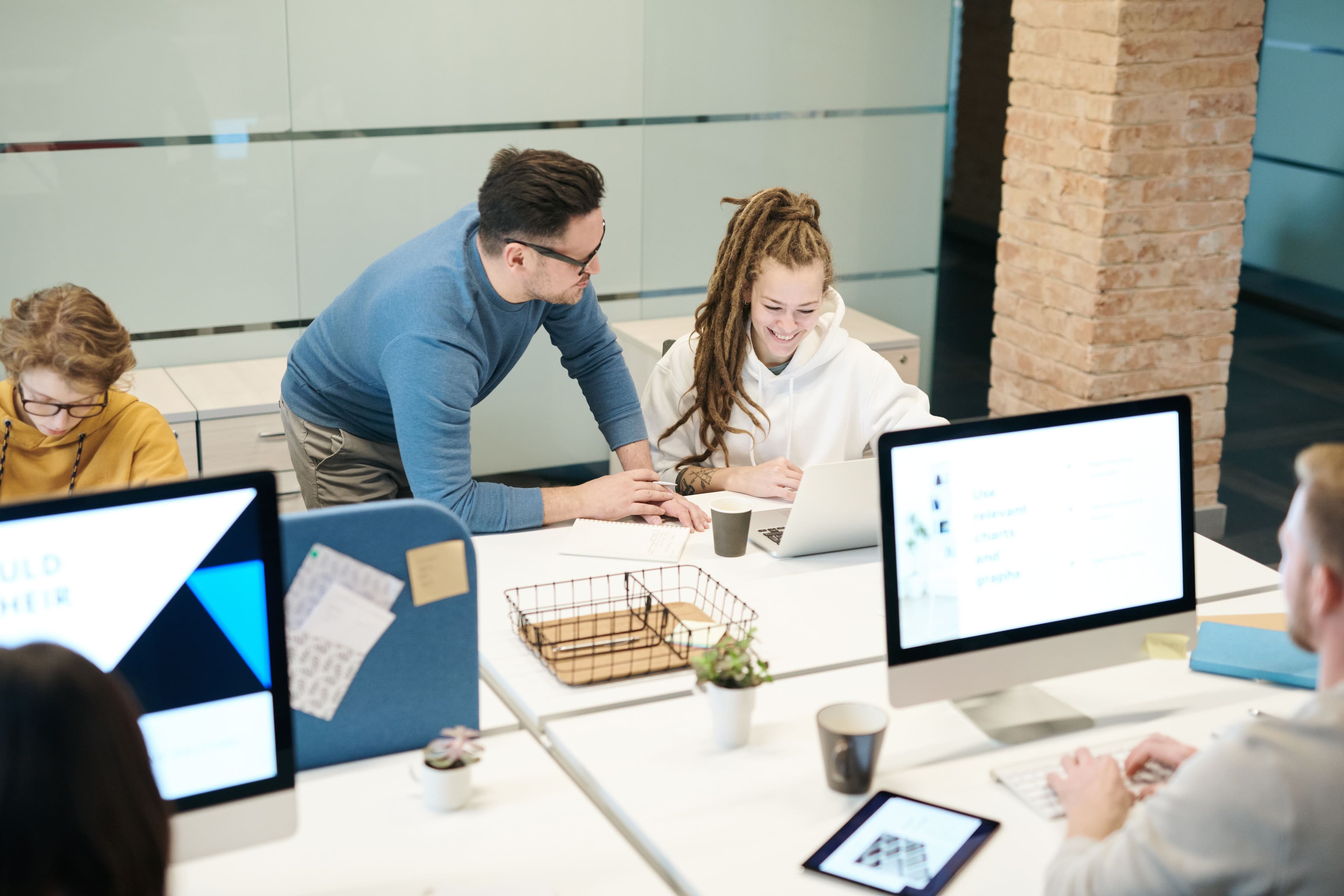 A diverse team of colleagues working together in a modern office